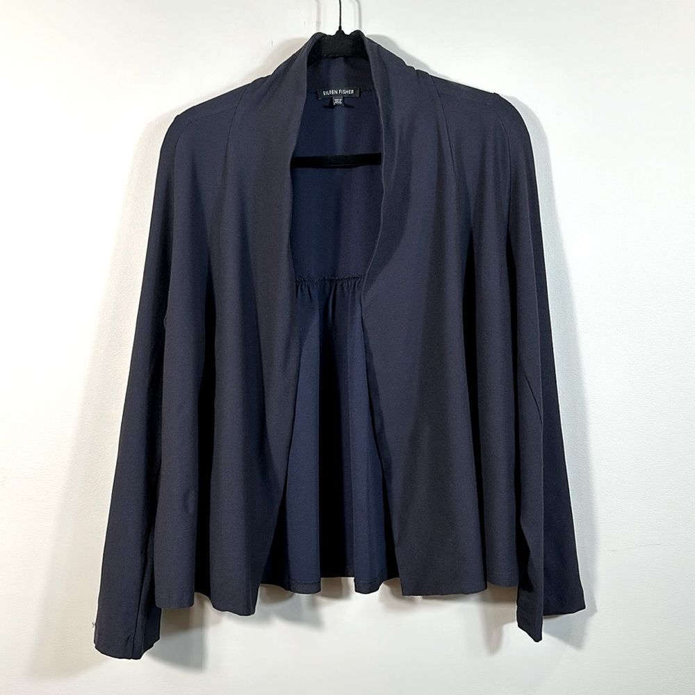 Eileen Fisher Stretch Jersey Open Cardigan Jacket Washed Black Lagenlook Medium